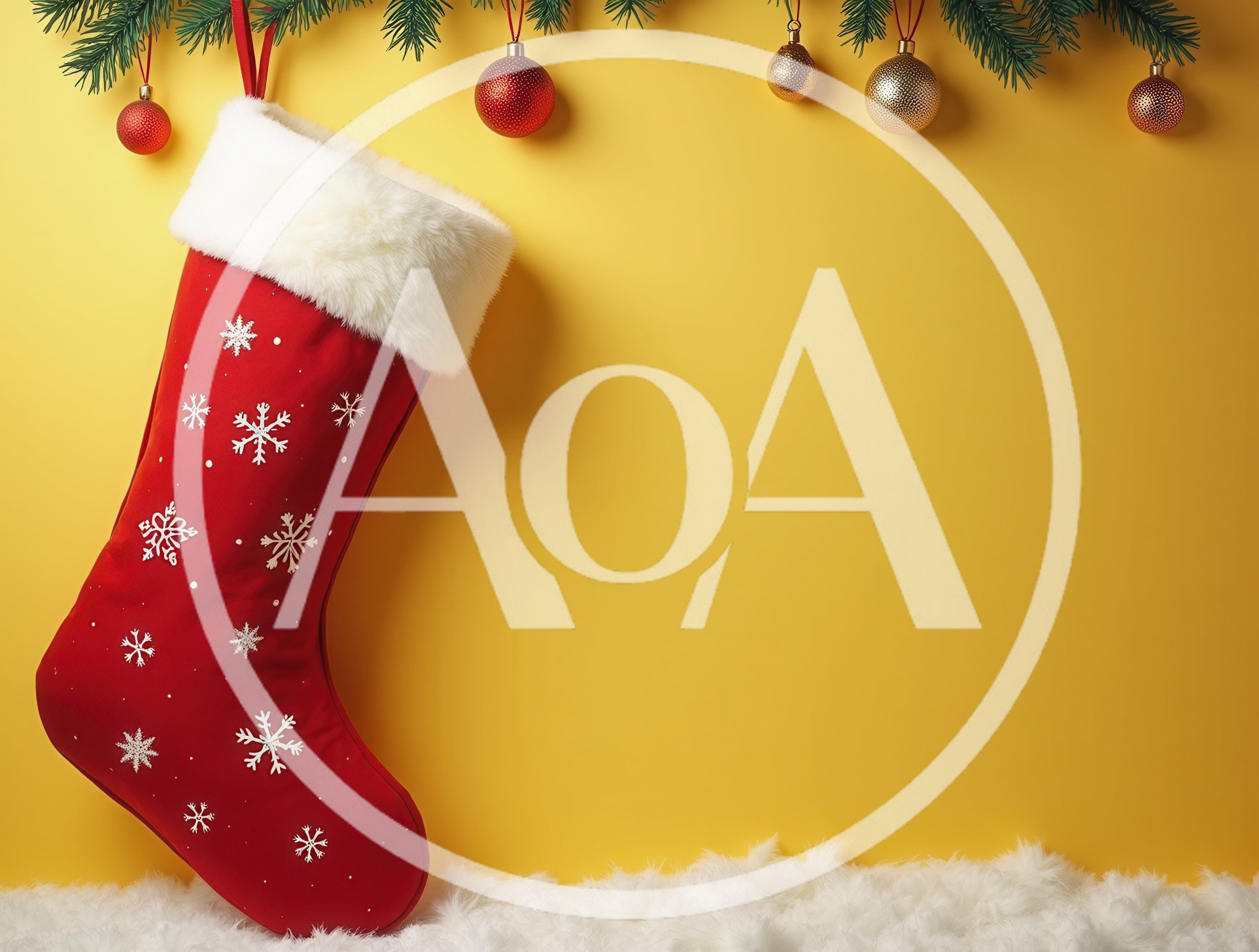 Red Christmas Stocking Hanging Against Yellow Background
