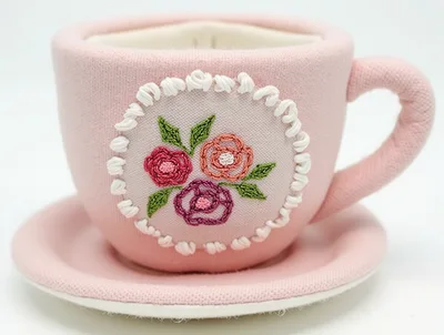 Handmade Fabric Teacup With Floral Embroidery
