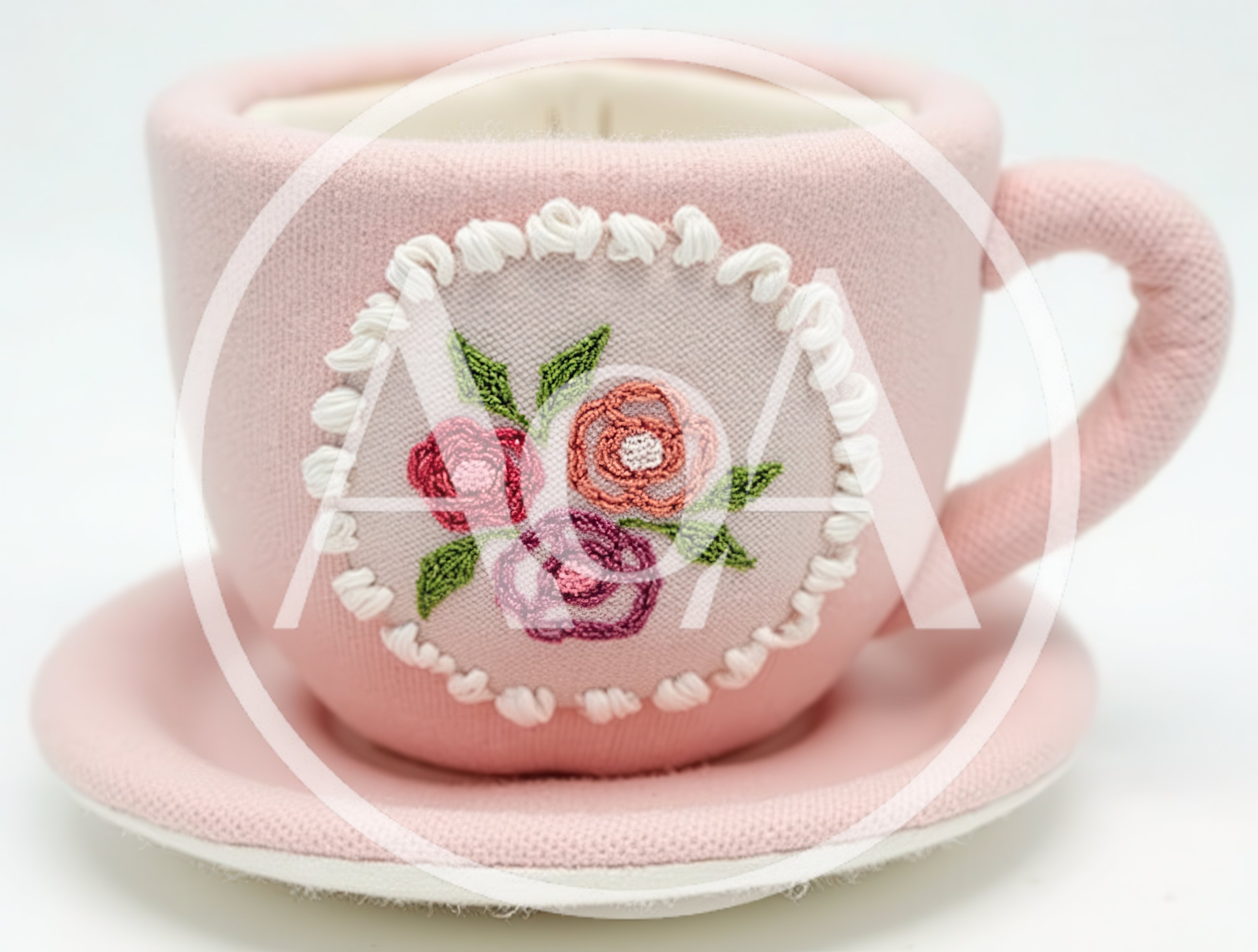 Handmade Fabric Teacup With Floral Embroidery