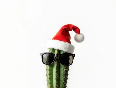 Cactus Wearing Santa Hat And Sunglasses