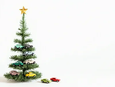Miniature Toy Cars Decorated On A Christmas Tree
