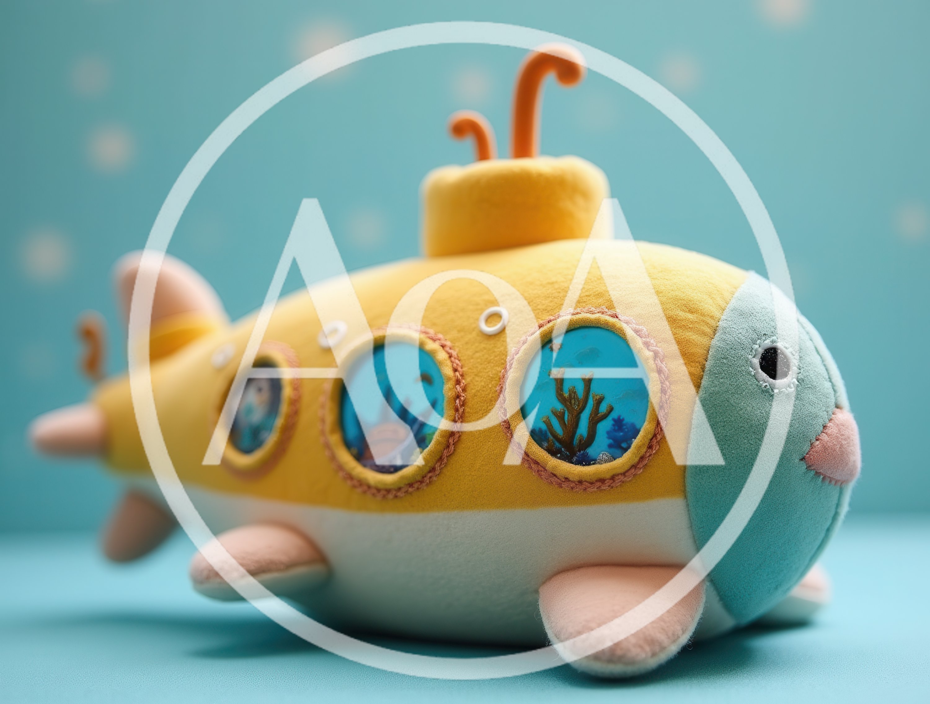 Plush Yellow Submarine Toy On Blue Background