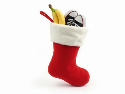 Christmas Stocking Filled With Bananas And Sneakers