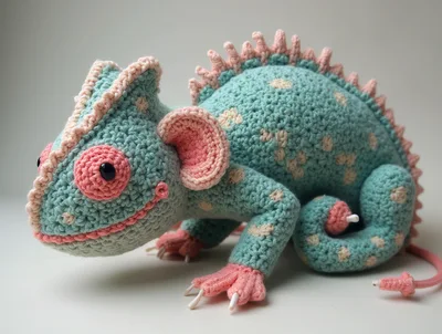 Handmade Crochet Chameleon Amigurumi Toy