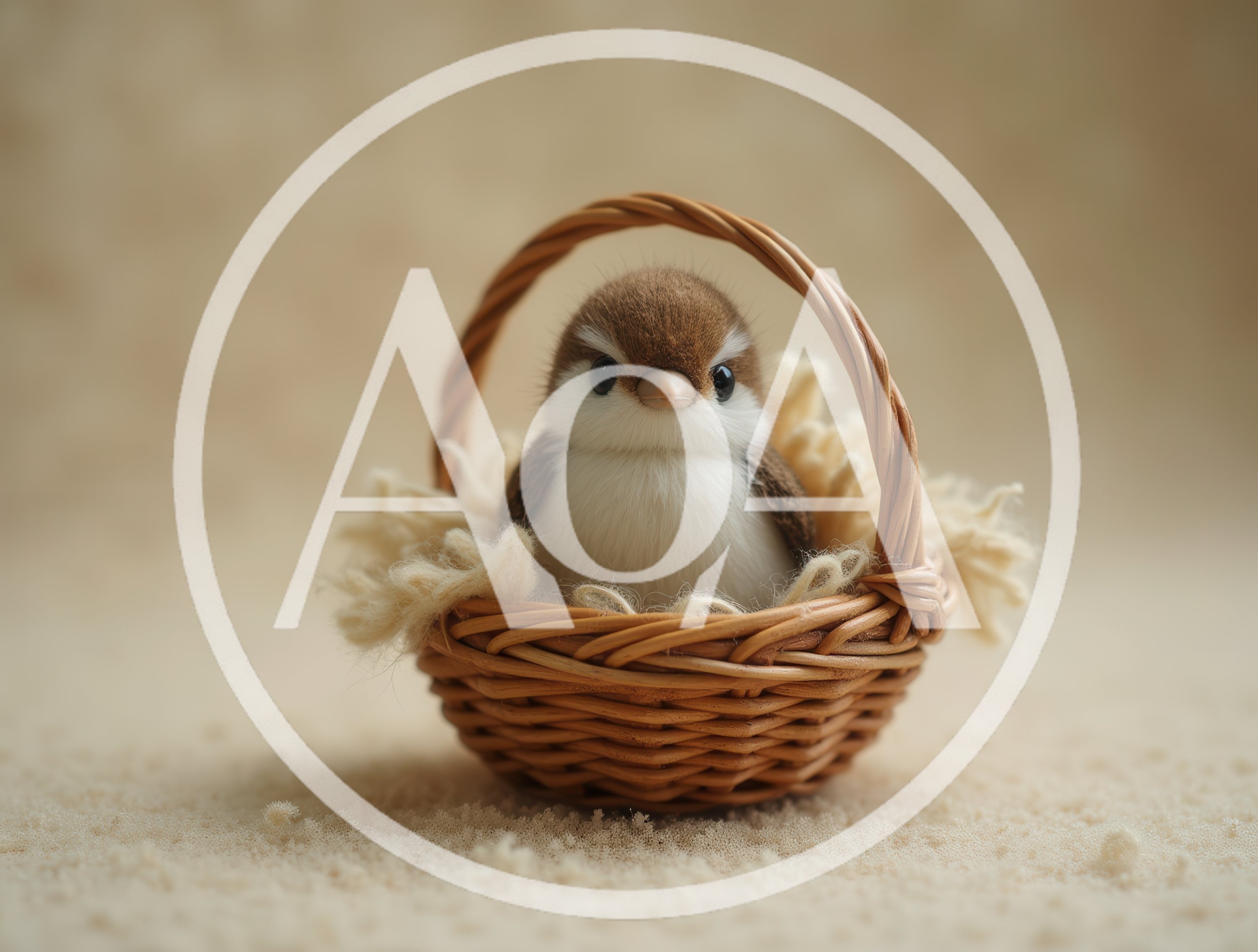 Small Fluffy Bird Sitting In A Woven Basket