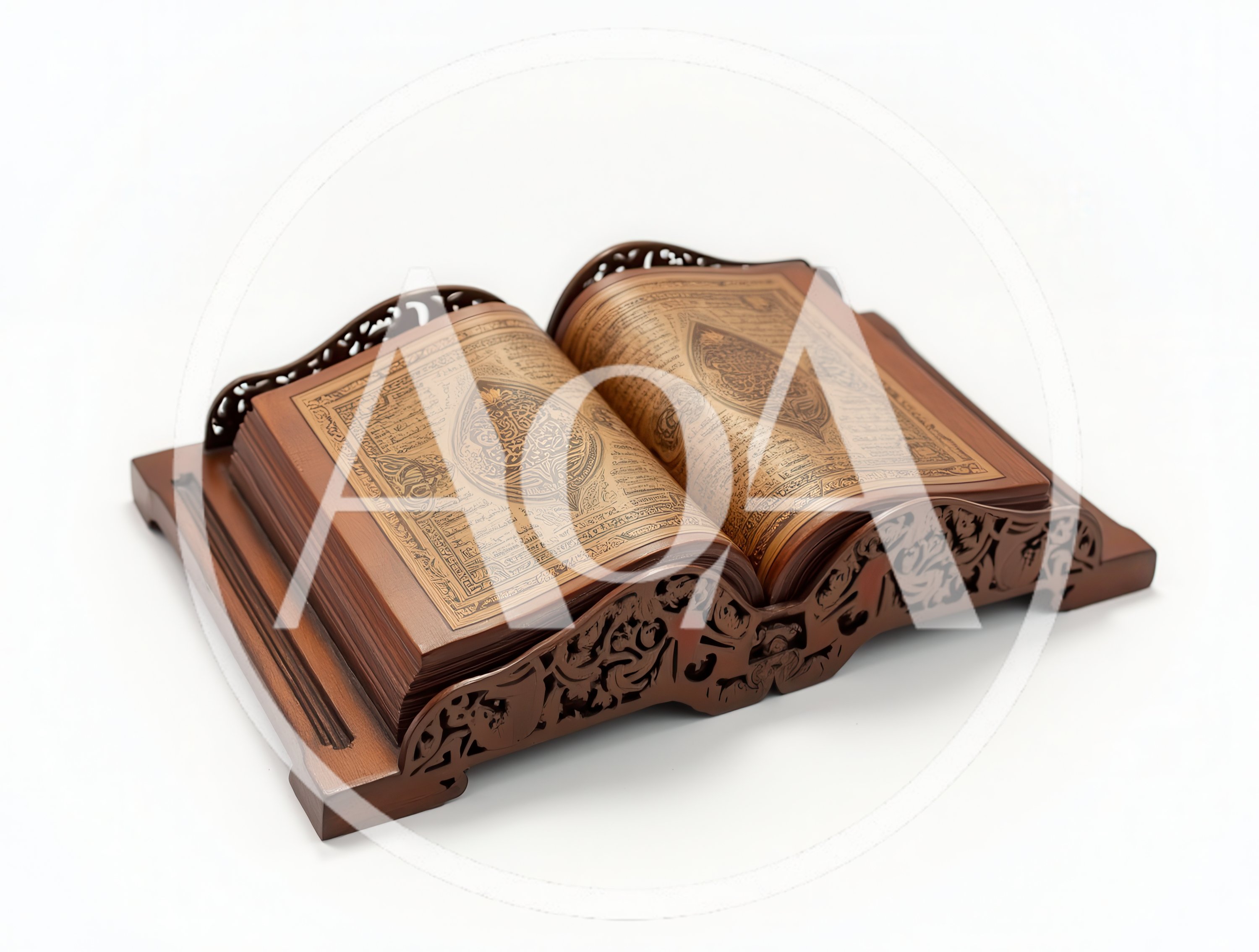 Open Quran On An Ornate Wooden Stand