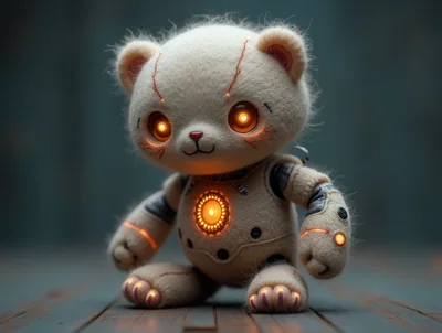 Cybernetic Teddy Bear With Glowing Orange Lights