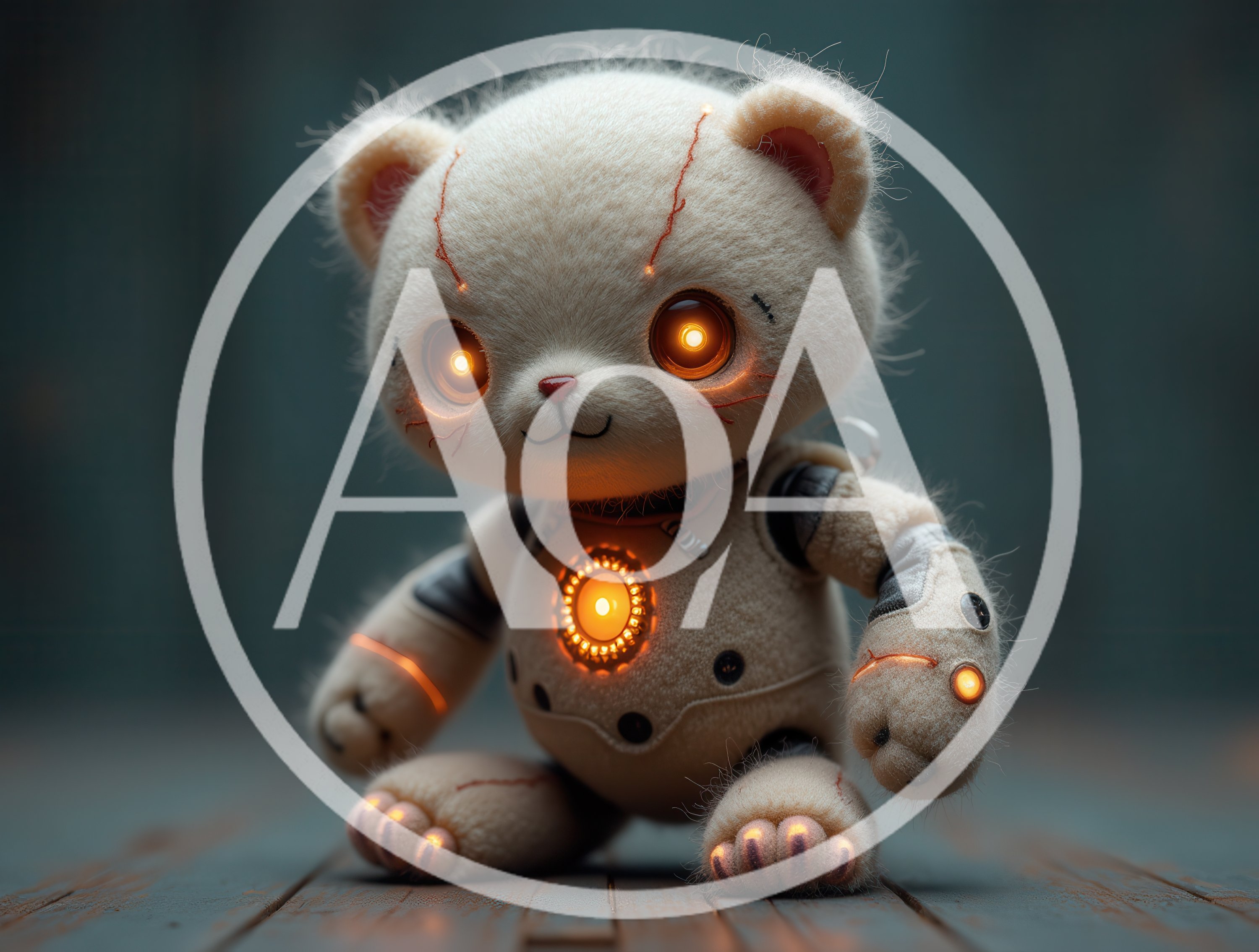 Cybernetic Teddy Bear With Glowing Orange Lights