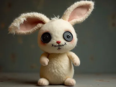 Creepy Stuffed Rabbit Doll With Button Eyes