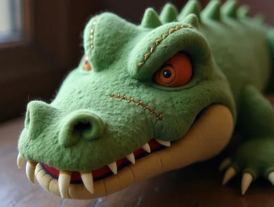 Plush Green Crocodile Toy With Stitched Details