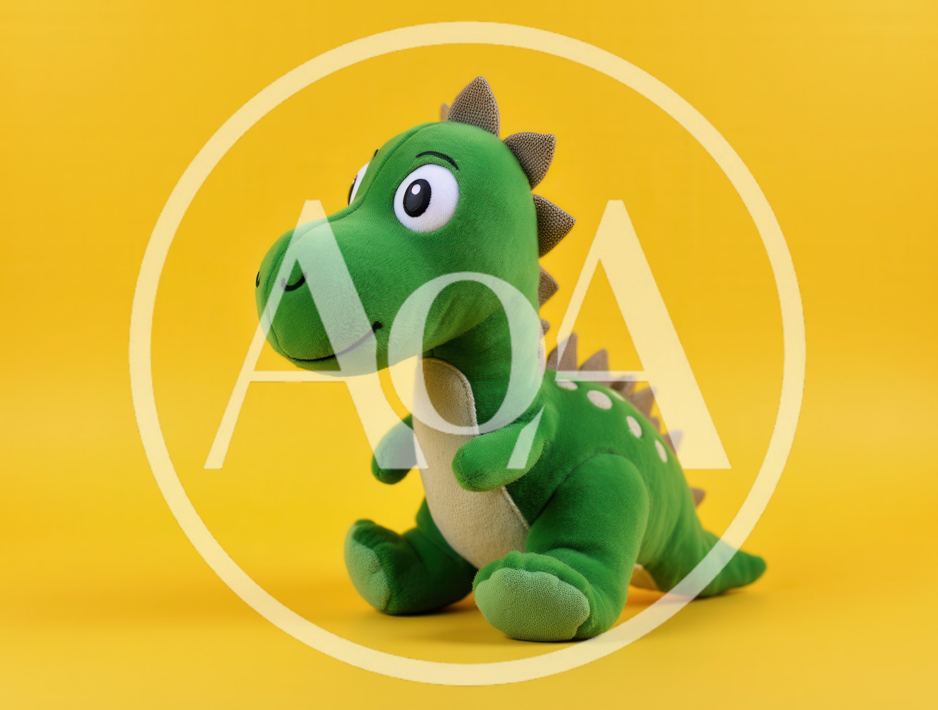 Green Dinosaur Plush Toy On Yellow Background