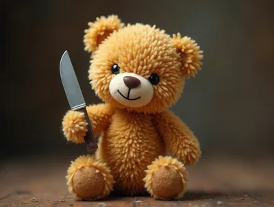 Cute Teddy Bear Holding A Kitchen Knife