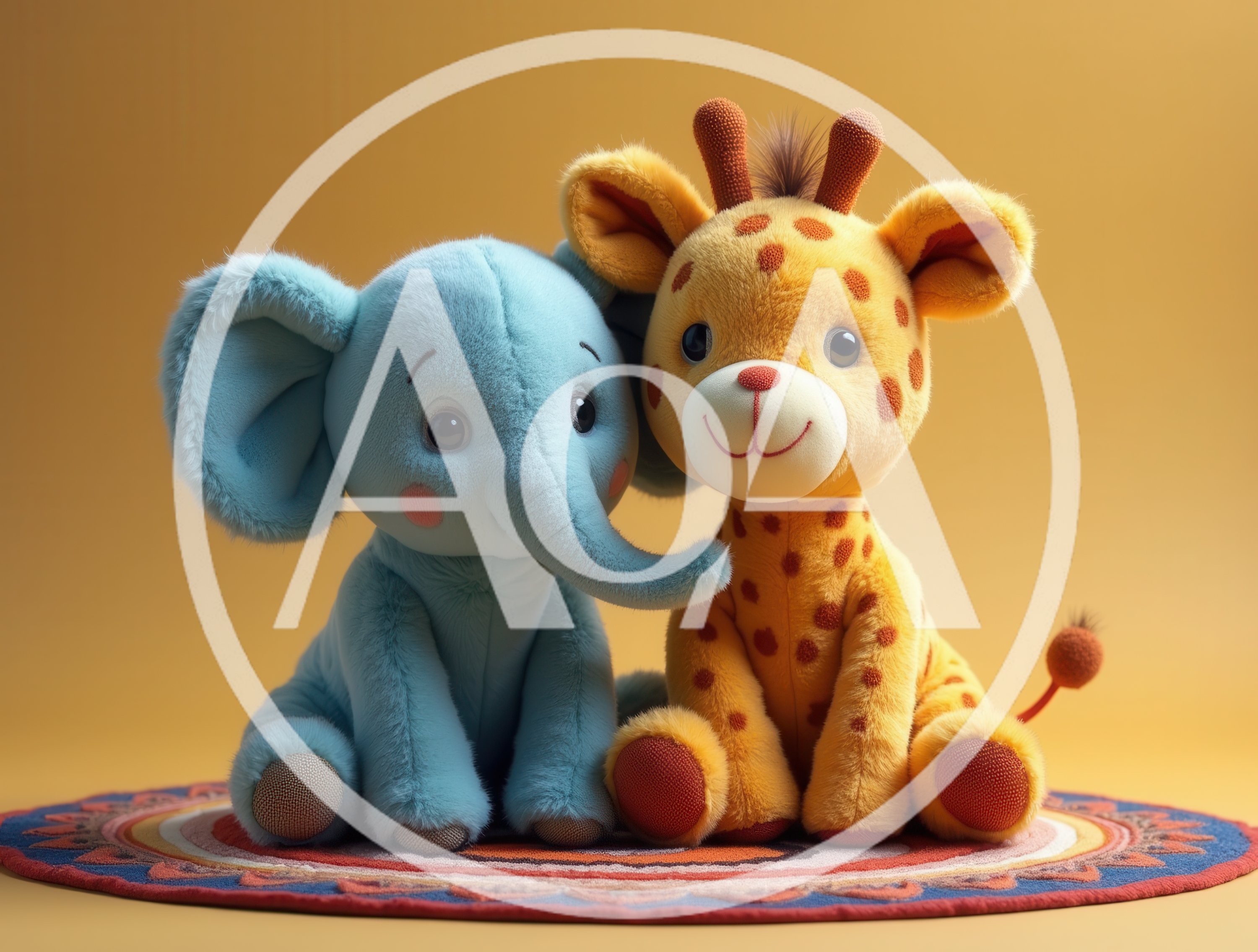 Plush Elephant and Giraffe Toys Sitting on Rug