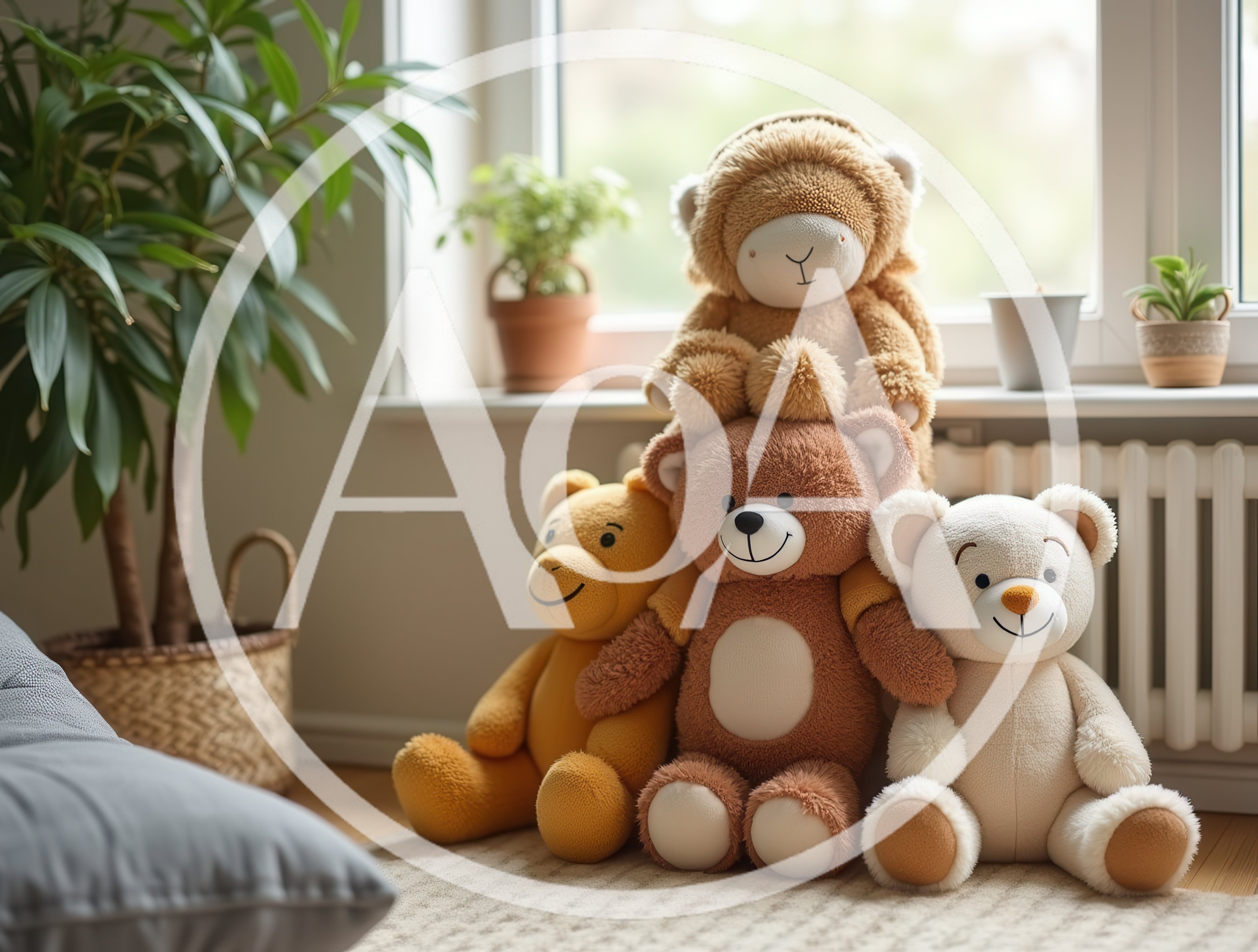 Group Of Stuffed Teddy Bears In A Cozy Room