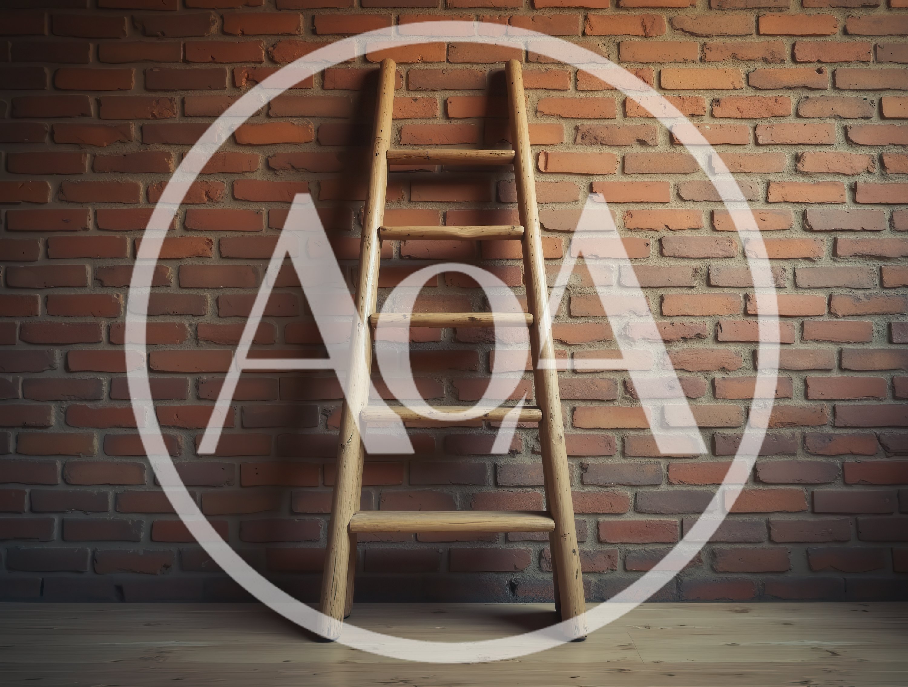 Wooden Ladder Leaning Against A Rustic Brick Wall