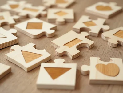 Wooden Shape Matching Puzzle Pieces on Table