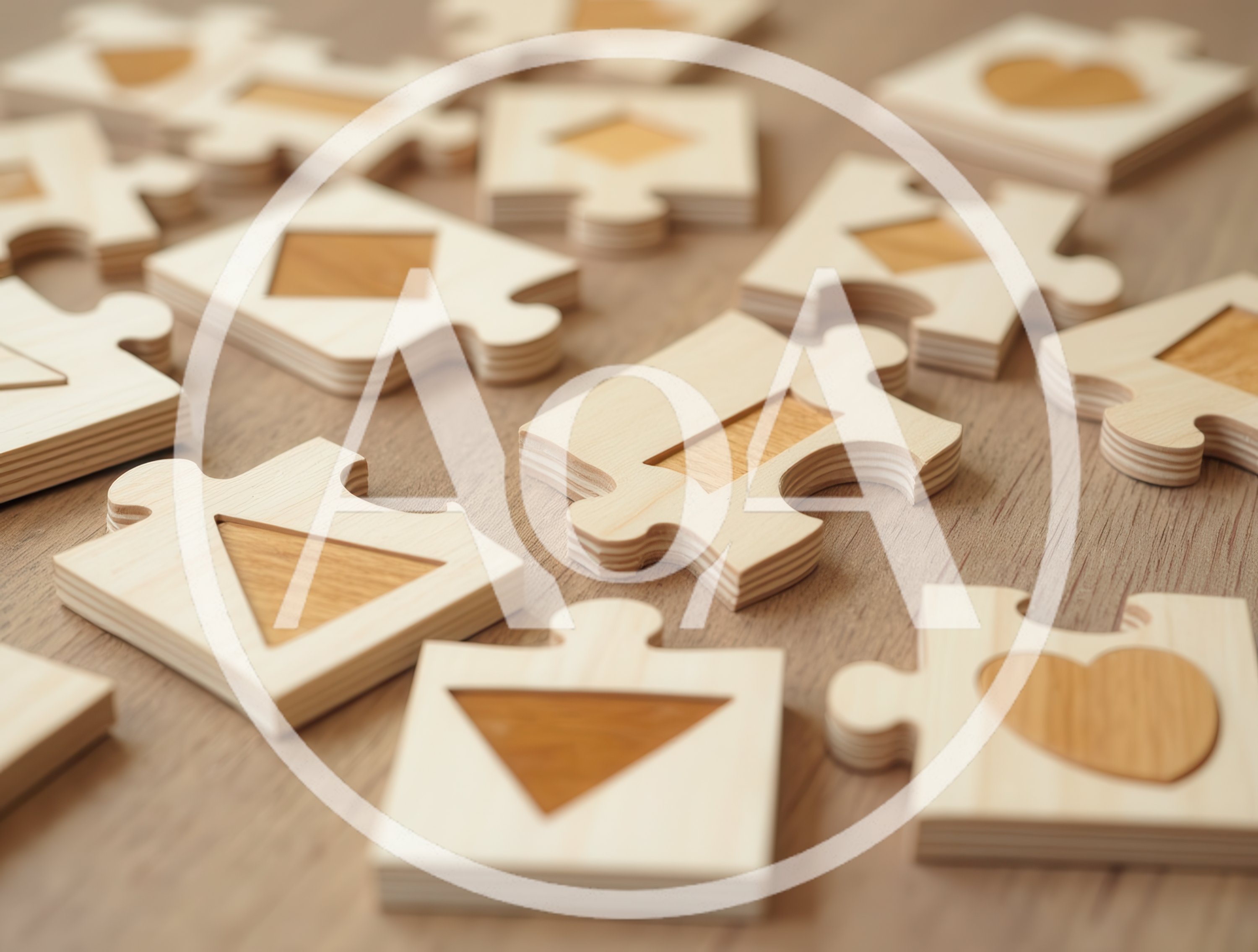 Wooden Shape Matching Puzzle Pieces on Table