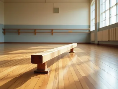 Wooden Balance Beam in Empty Dance Studio