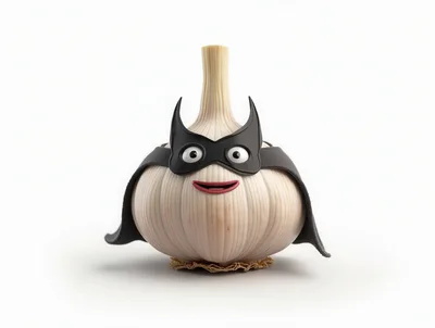 Superhero Garlic Bulb Wearing A Black Mask And Cape