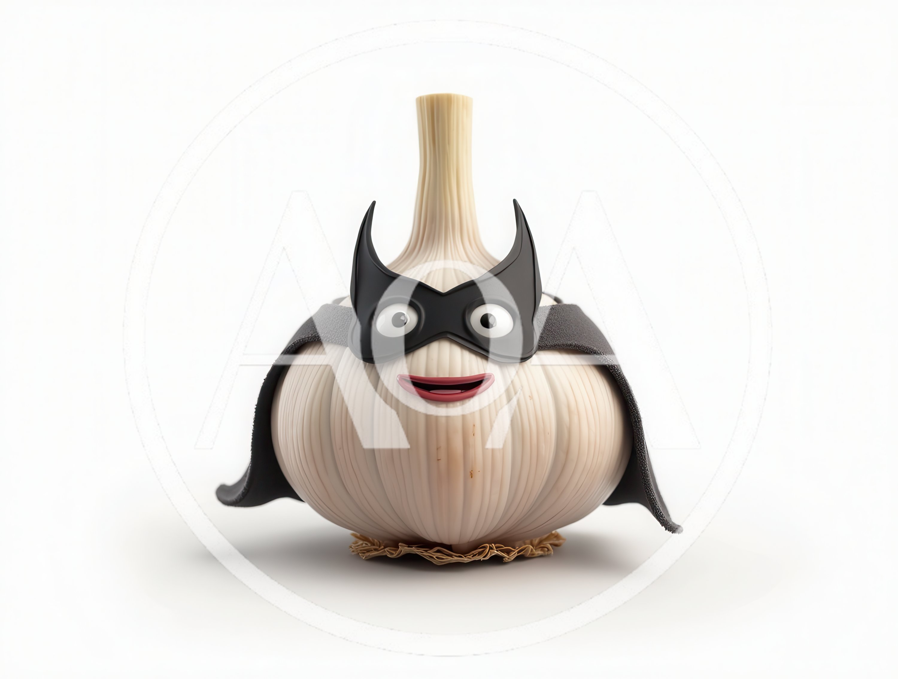 Superhero Garlic Bulb Wearing A Black Mask And Cape