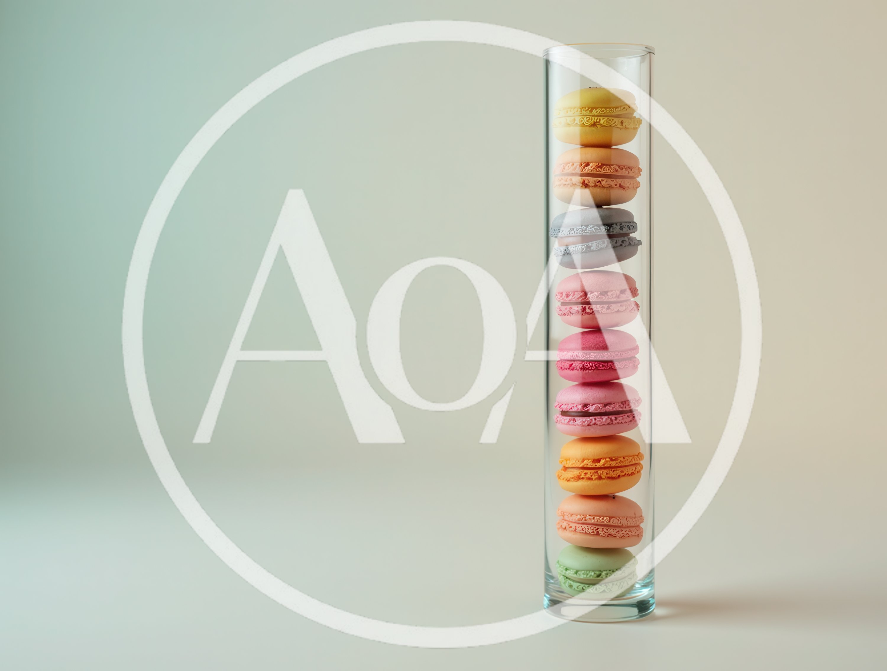 Stack Of Colorful Macarons In A Glass Cylinder