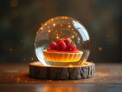 Strawberry Tart Inside A Glowing Glass Snow Globe