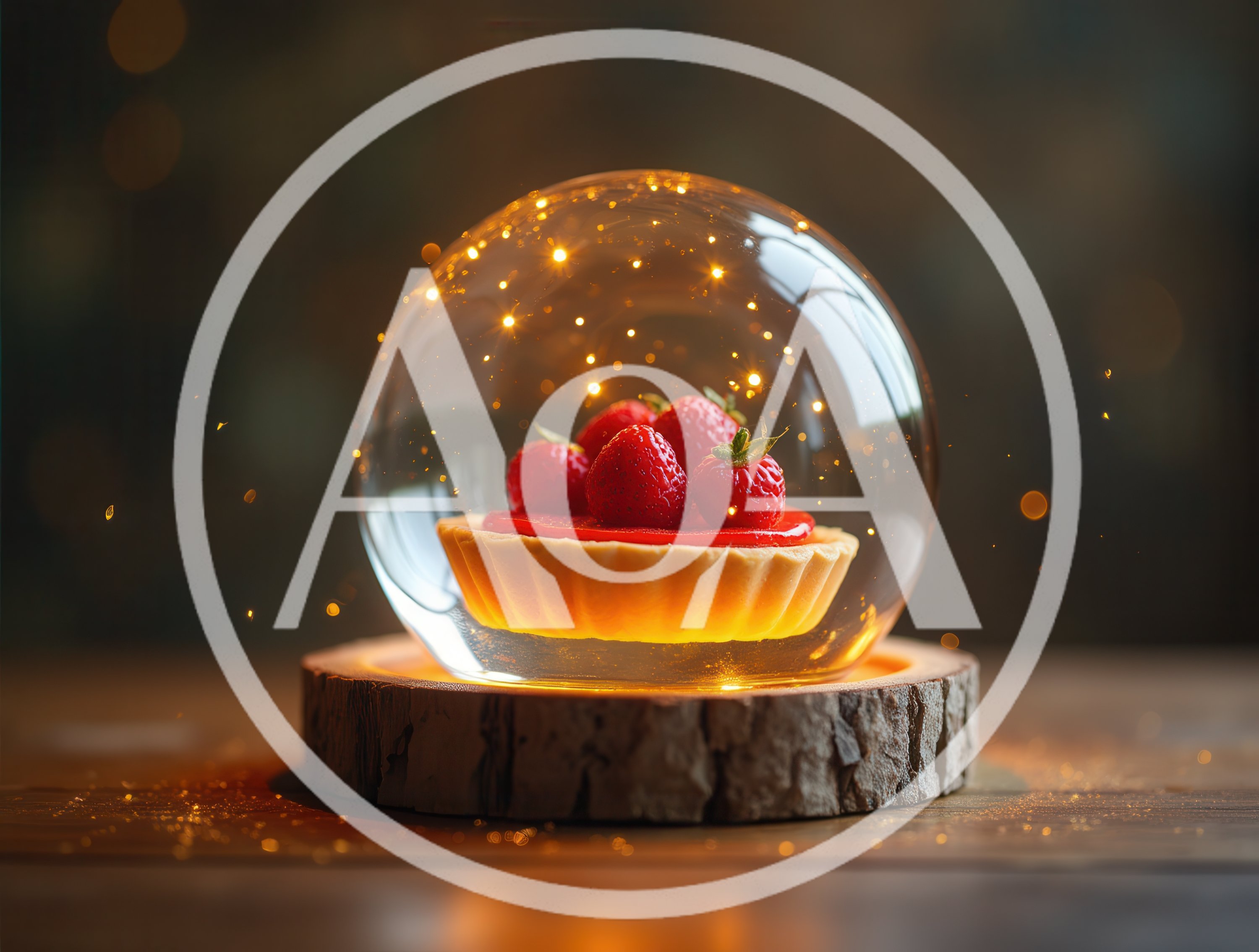 Strawberry Tart Inside A Glowing Glass Snow Globe