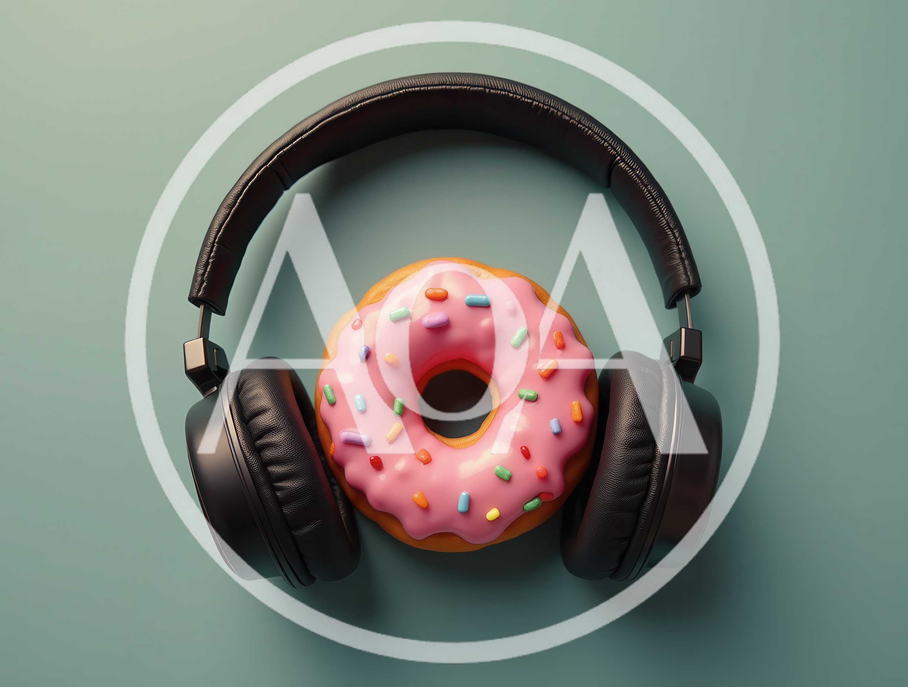 Pink Frosted Donut With Black Over Ear Headphones