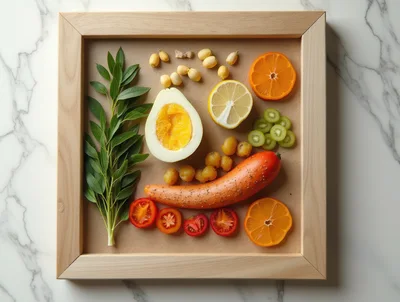 Flat Lay Composition Of Fresh Fruits And Vegetables
