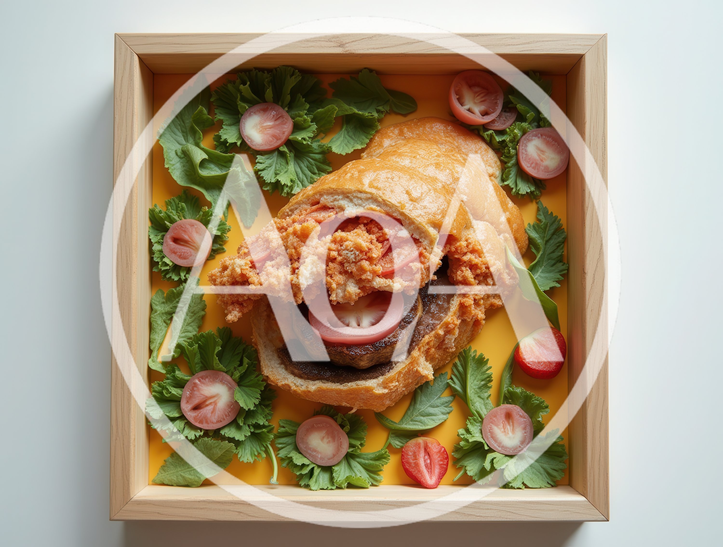 Gourmet Burger Plated in a Wooden Frame