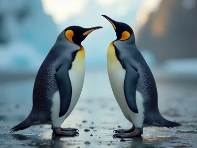 Two King Penguins Standing Face To Face