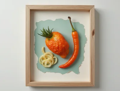 Framed Still Life With Orange Pepper And Onion Rings