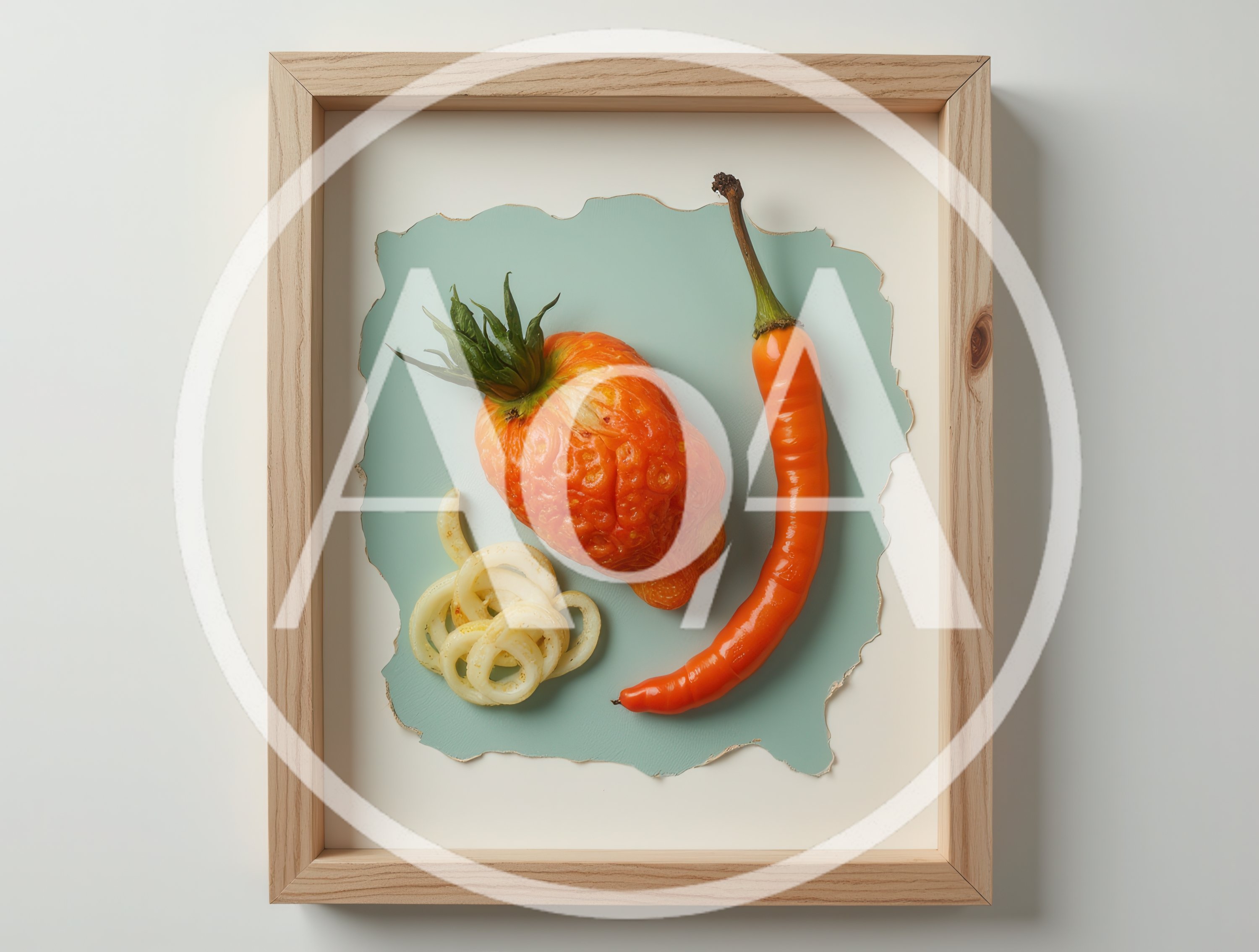 Framed Still Life With Orange Pepper And Onion Rings