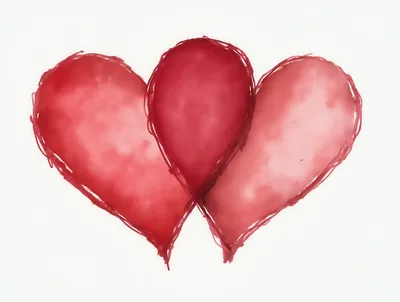 Three Intertwined Red Watercolor Hearts Illustration