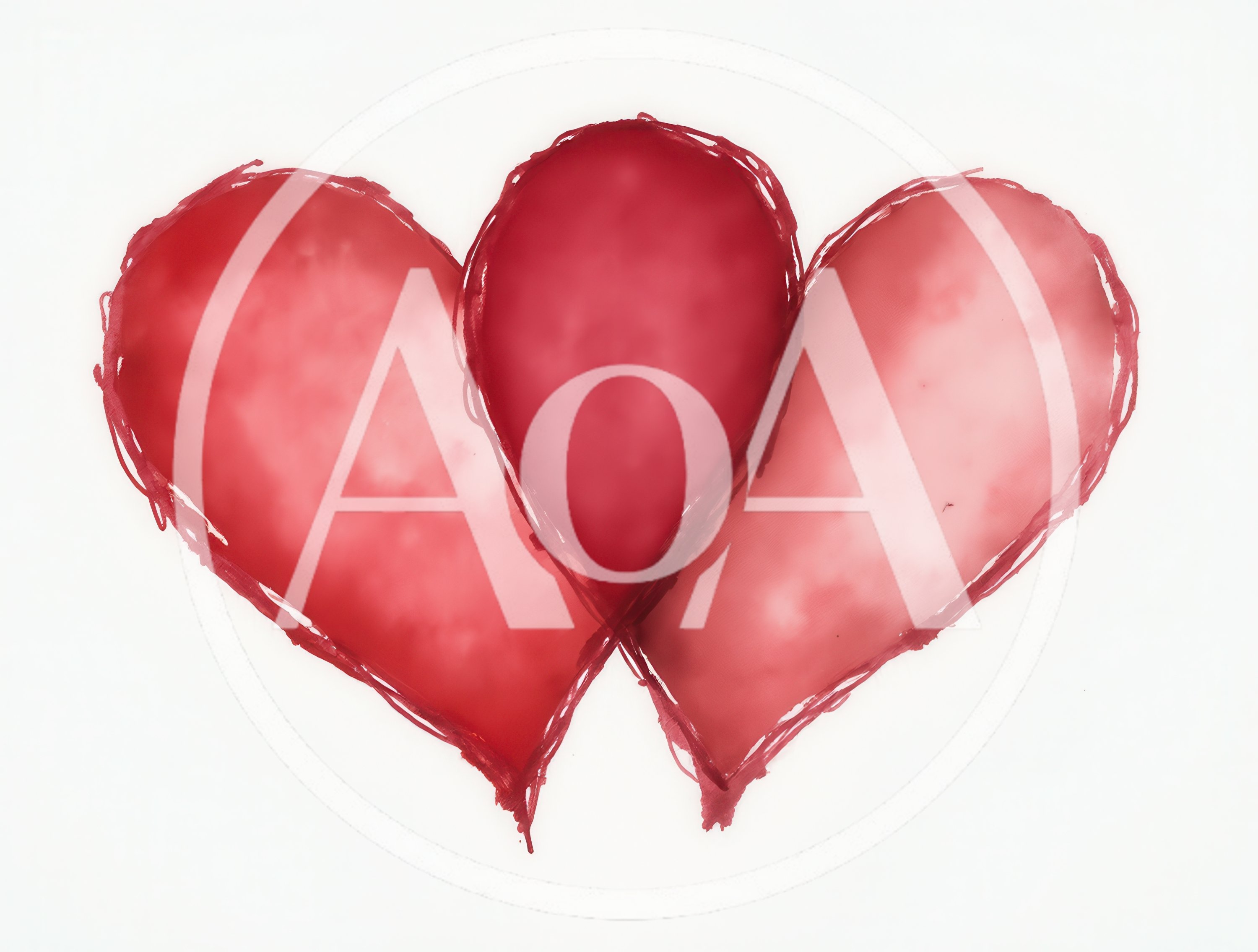 Three Intertwined Red Watercolor Hearts Illustration
