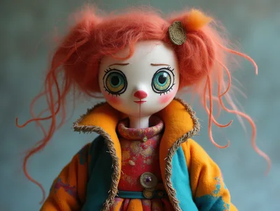 Artistic Doll With Orange Hair And Clown Features