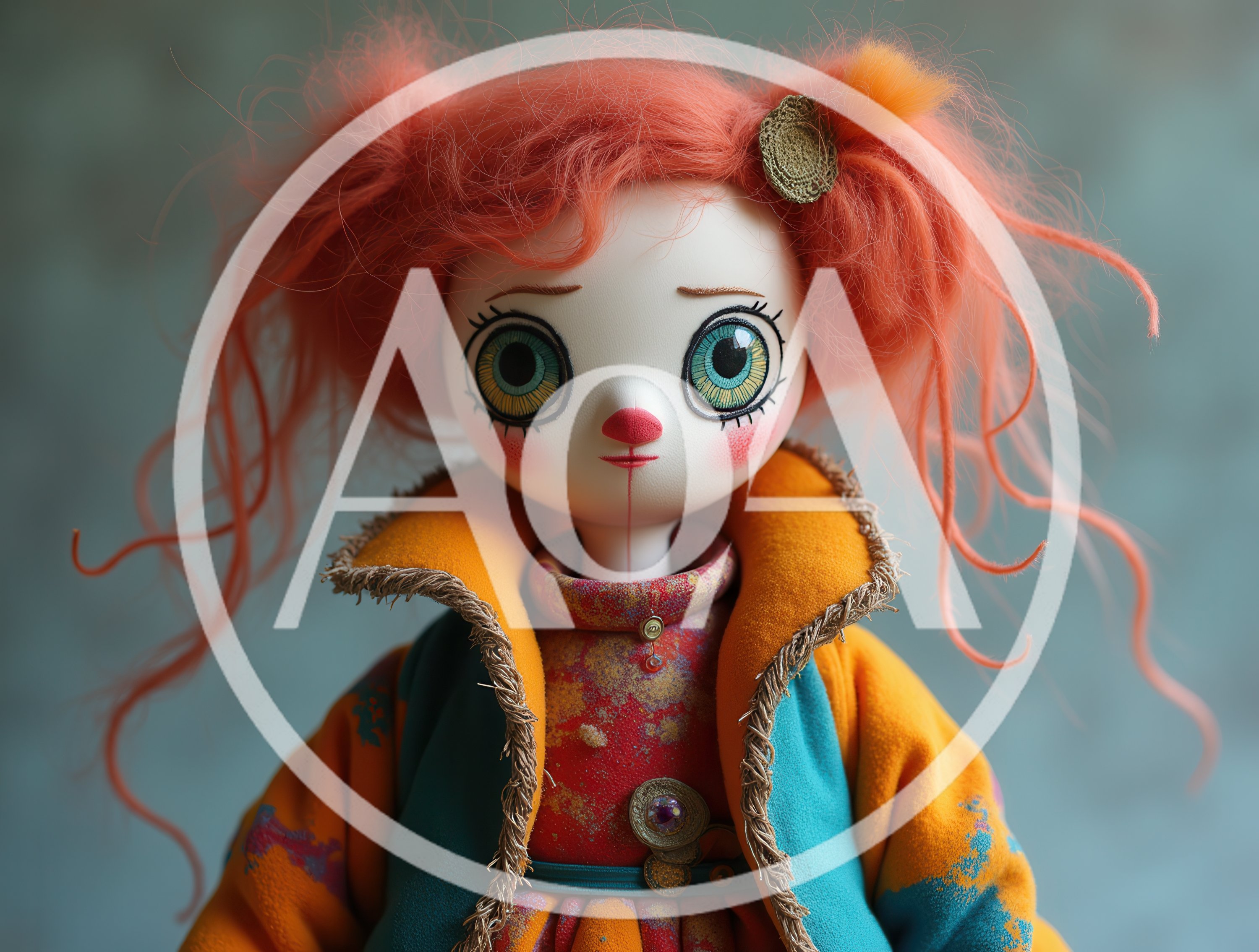 Artistic Doll With Orange Hair And Clown Features
