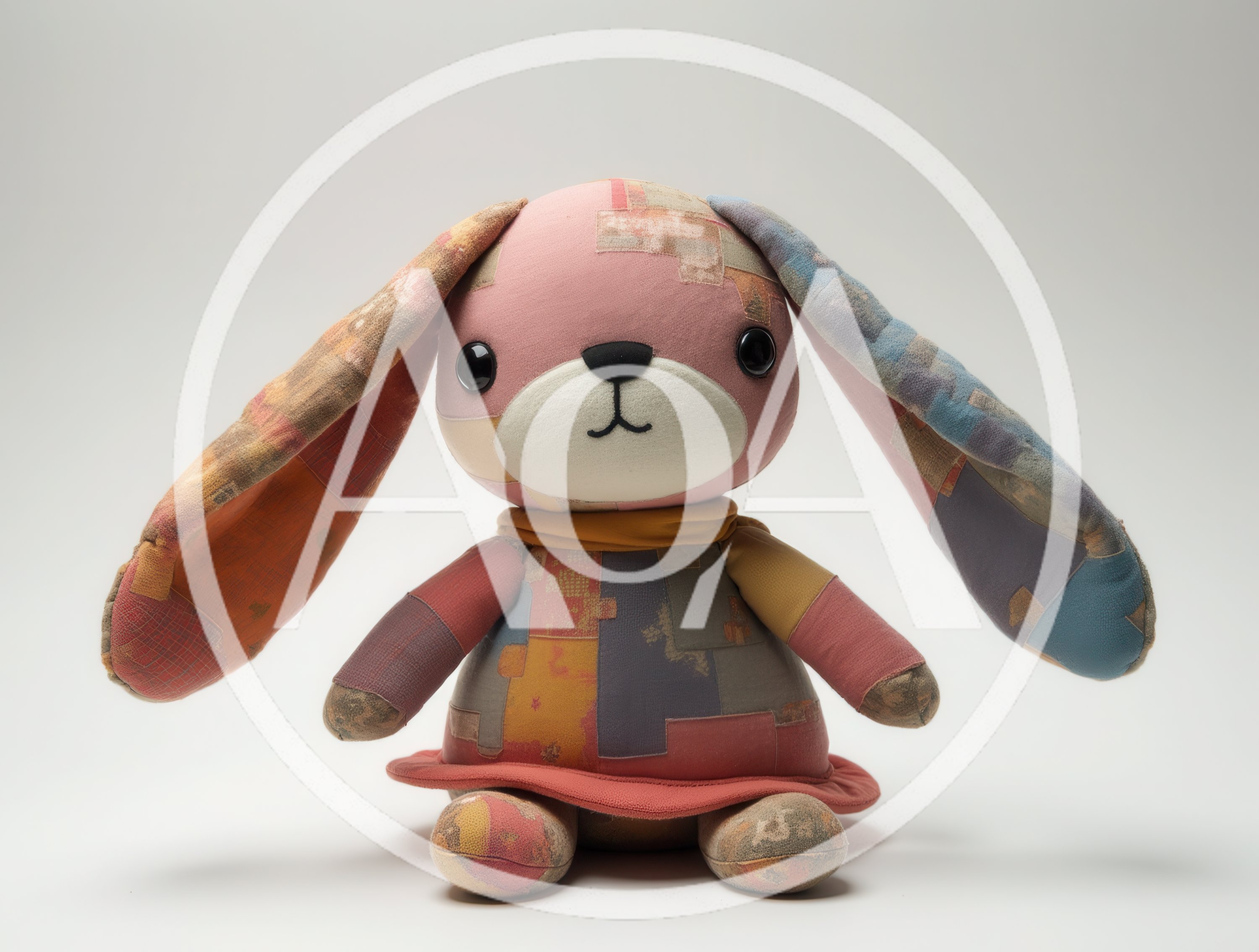 Patchwork Stuffed Rabbit Toy On White Background