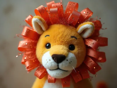 Cute Plush Lion Toy With Ribbon Mane