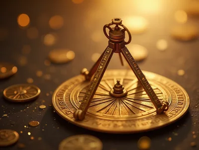 Golden Astrolabe Instrument on Dark Textured Surface