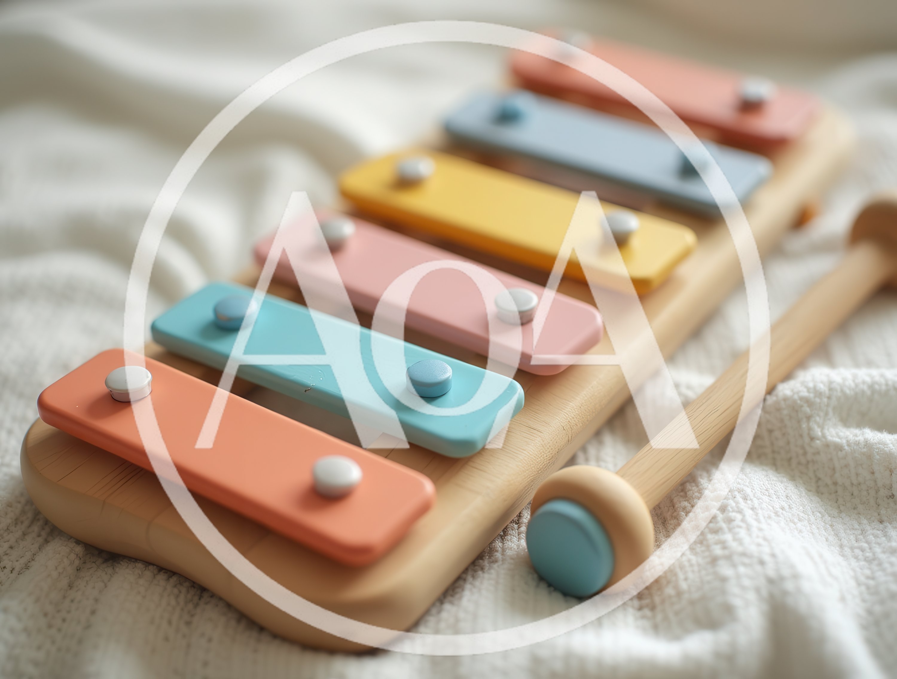 Colorful Wooden Toy Xylophone on Soft White Fabric