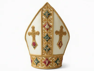 Ornate White Bishop Mitre With Gold Embroidery