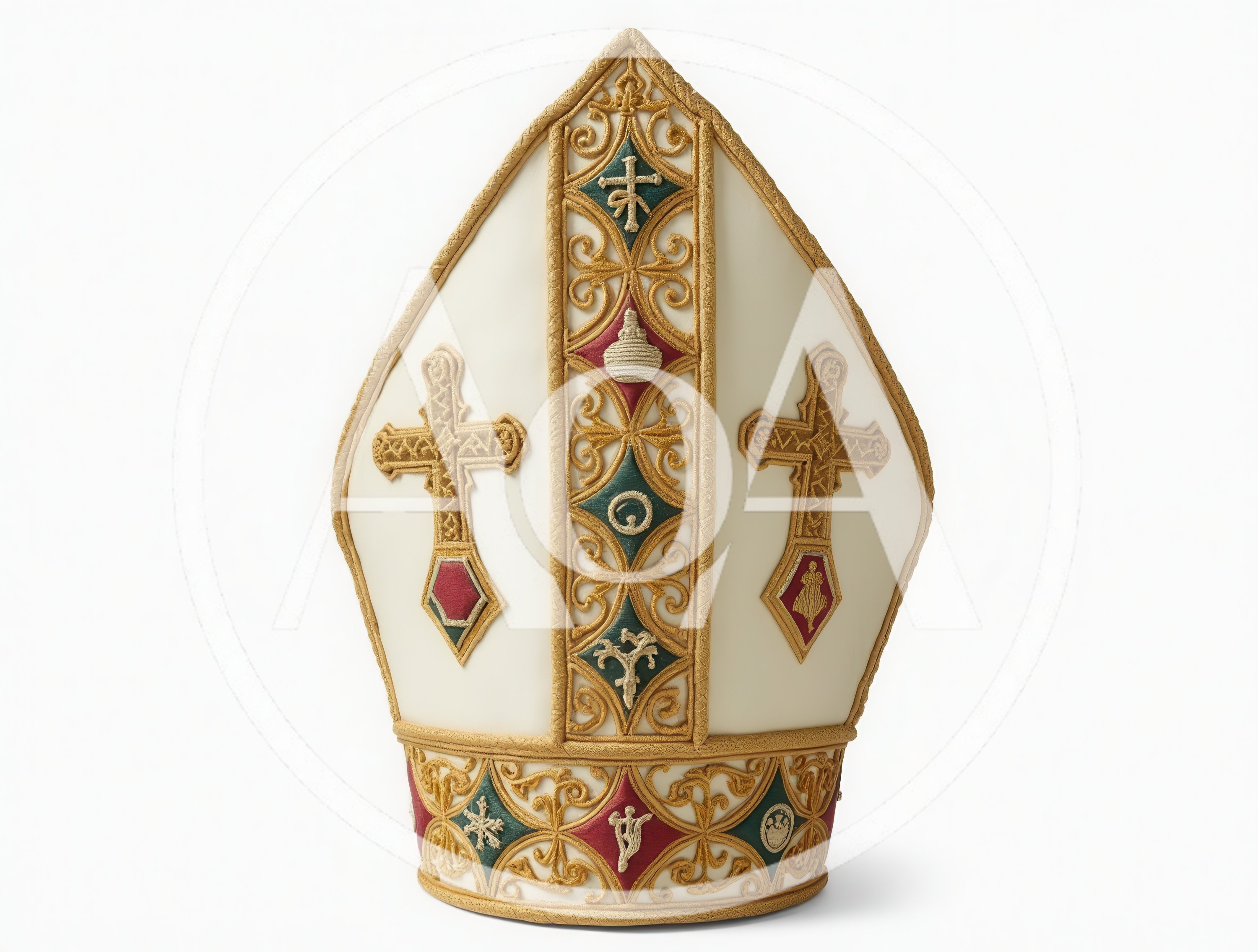 Ornate White Bishop Mitre With Gold Embroidery