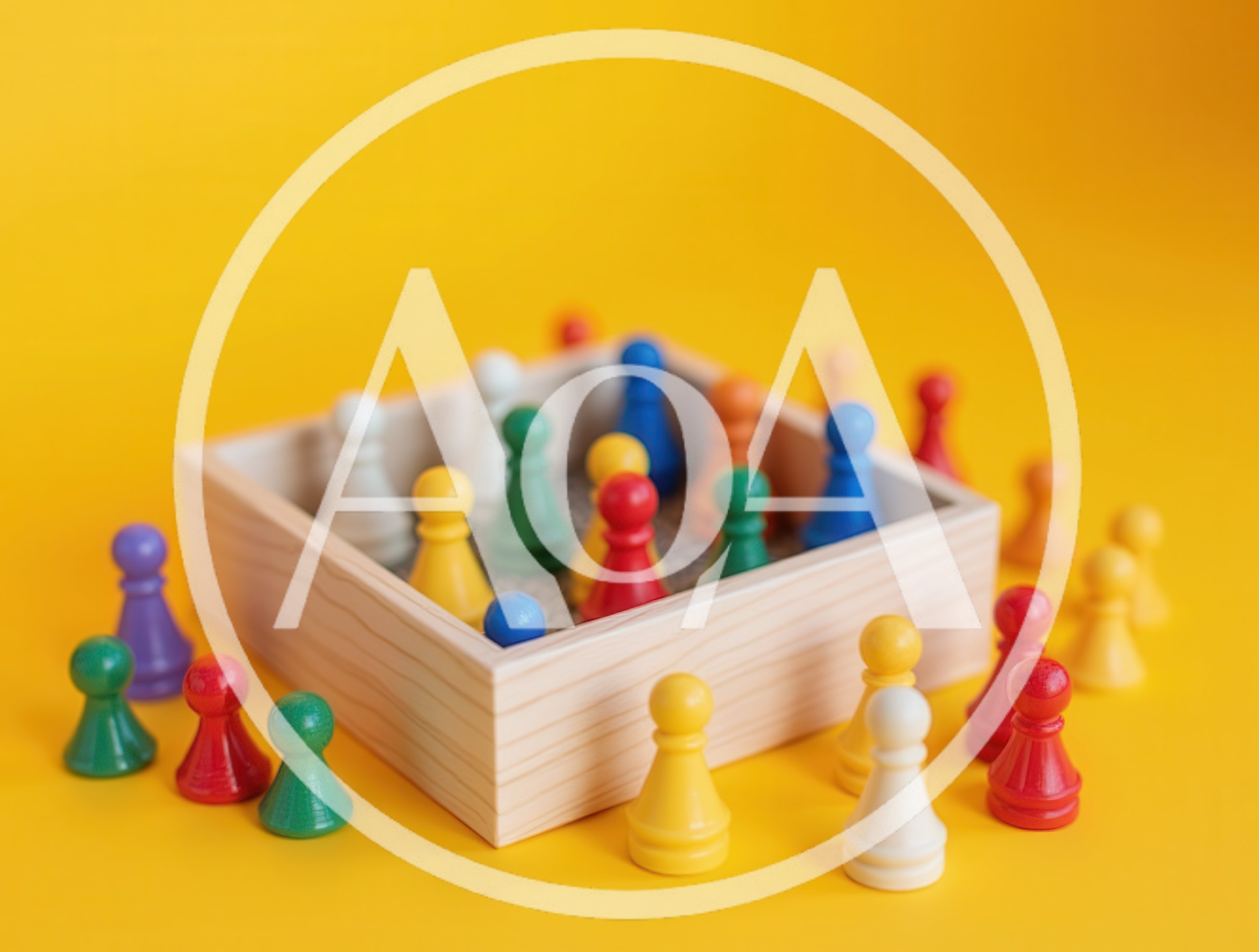 Colorful Board Game Pawns Scattered Around Wooden Box