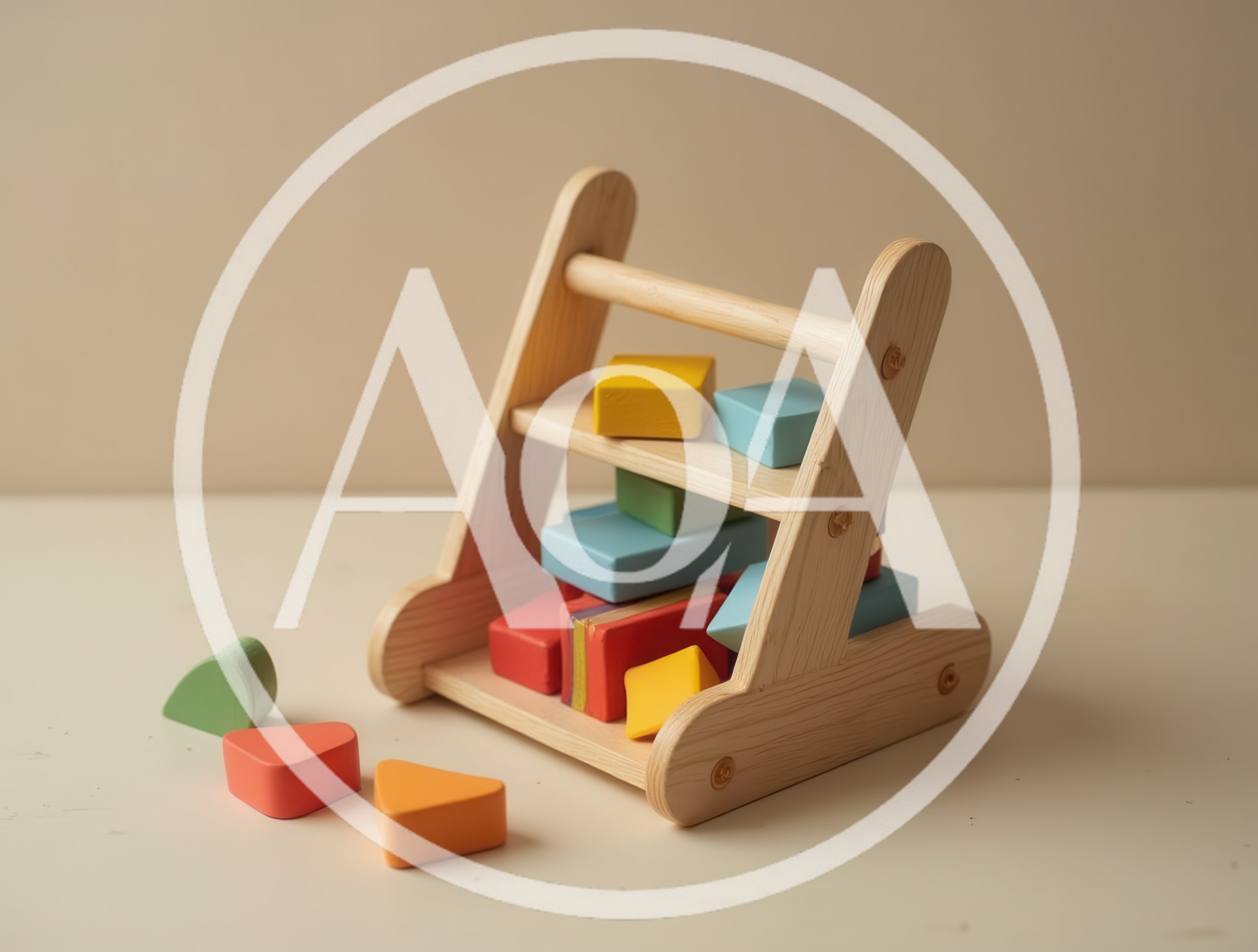 Wooden Toy Cart With Colorful Geometric Blocks