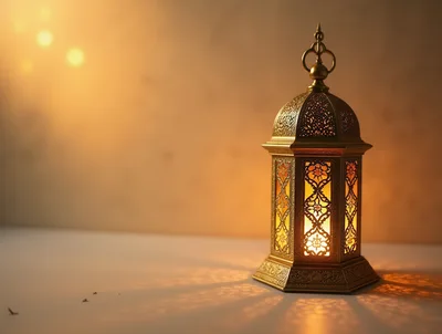 Golden Ramadan Lantern With Intricate Patterns