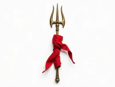 Trishula Trident With Red Cloth On White Background