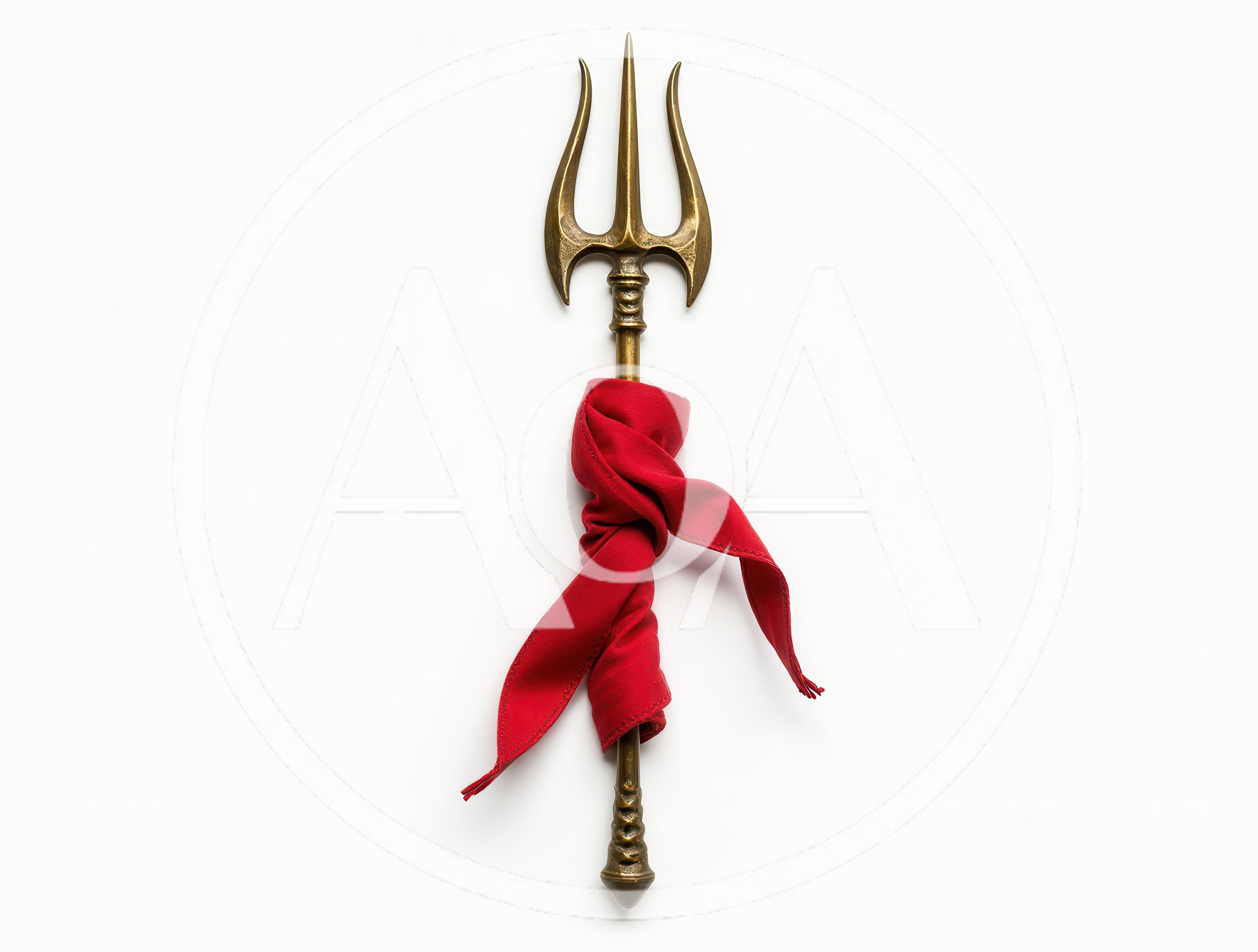Trishula Trident With Red Cloth On White Background