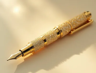 Luxury Gold Fountain Pen Encrusted With Diamonds