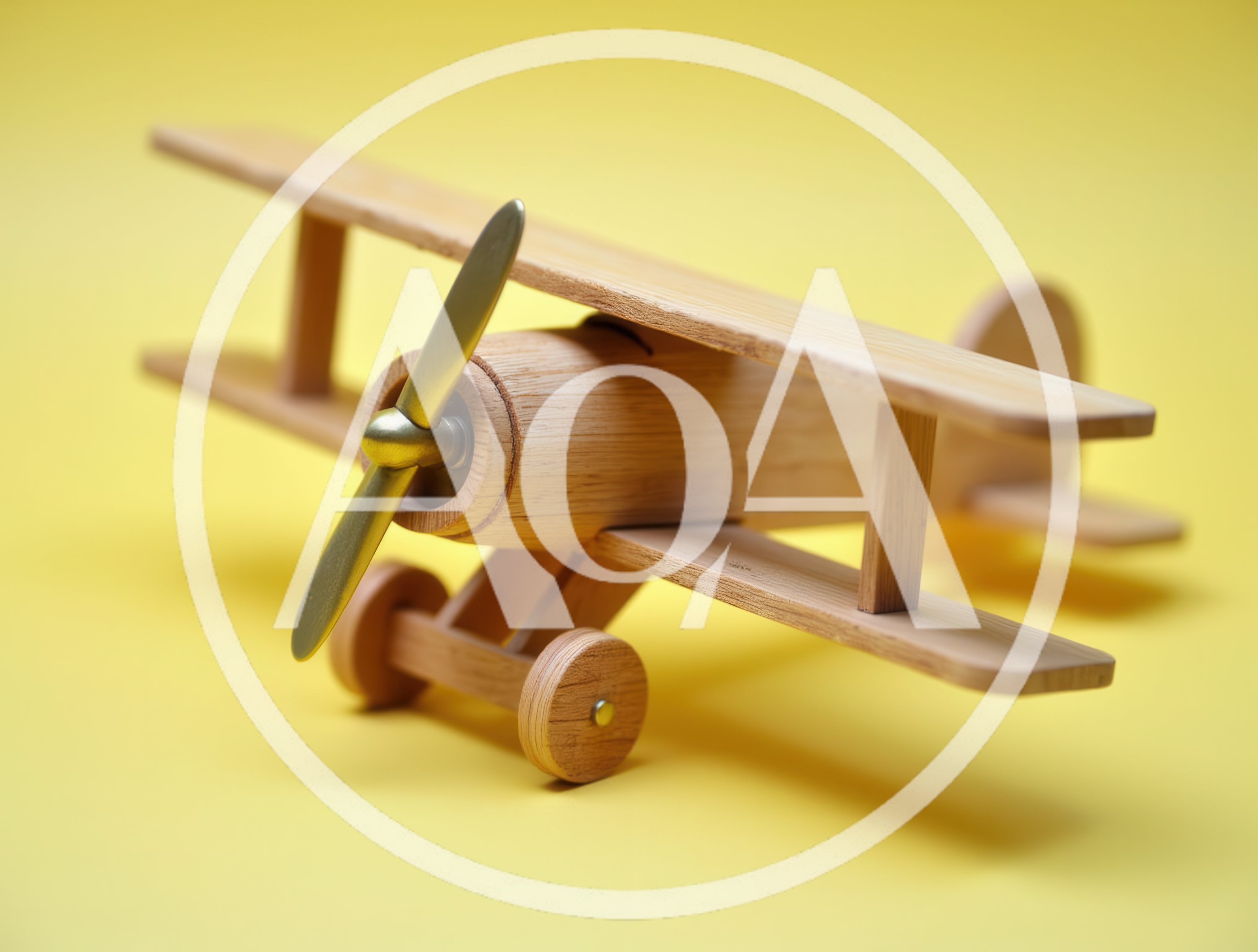 Wooden Biplane Toy On Yellow Background